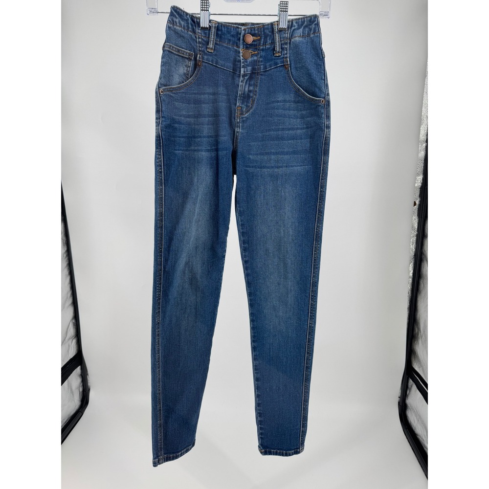 L.A. Denim Co Women Blue High Rise Double Button Skinny Jeans Size 24 Inseam 27